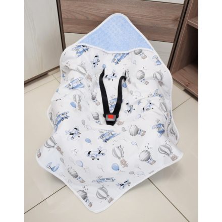 Baby Guru bélelt univerzális takaró babahordozóba  minky/pamut kék kék repülős