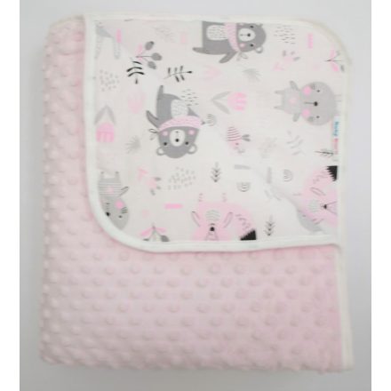 Baby Guru bélelt pléd rózsaszín minky erdei állatok 75X100 cm